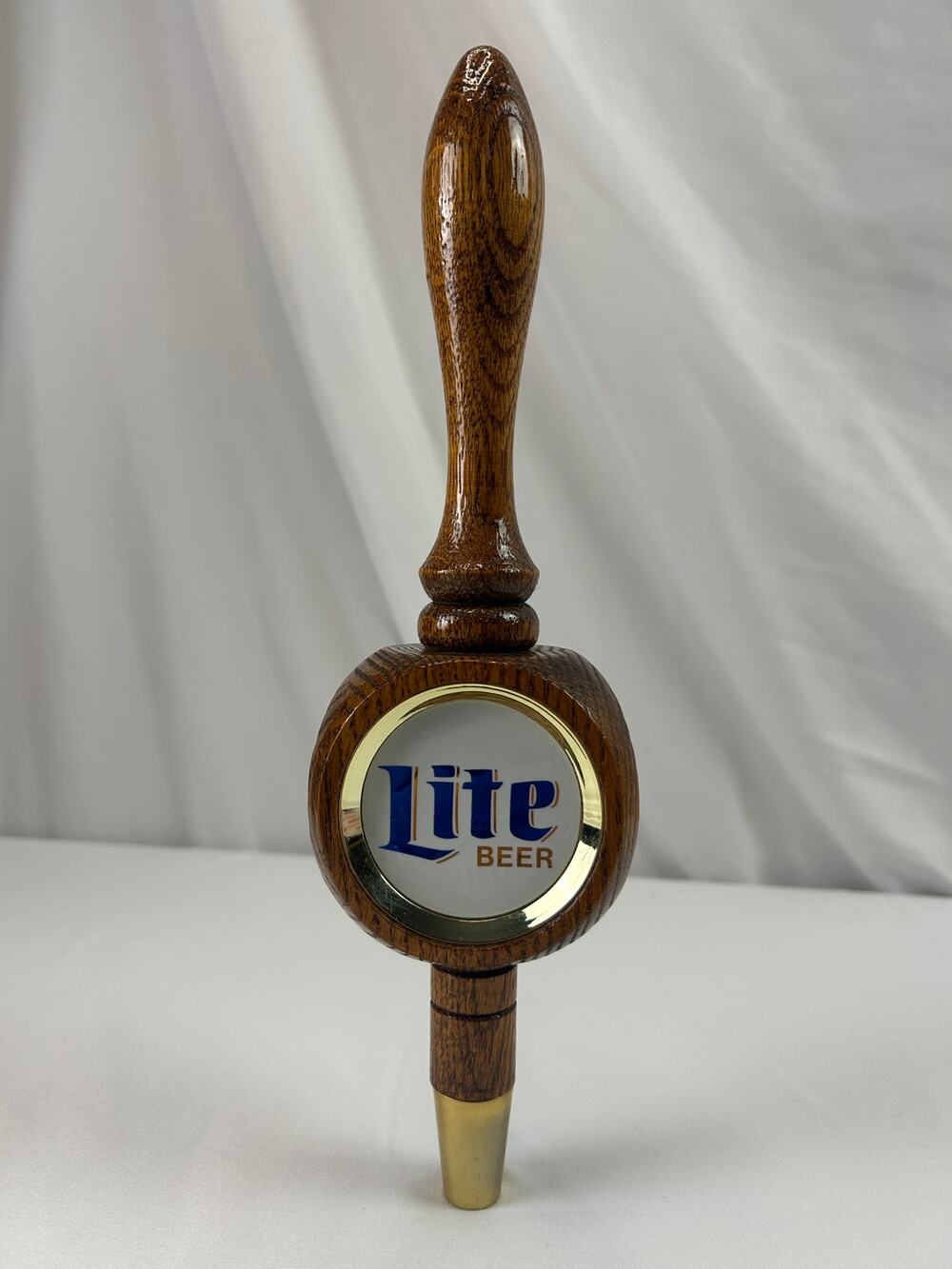 Vintage Miller Lite Beer 3 Sided Wood Tap Handle Gold Medallions 12 Inch